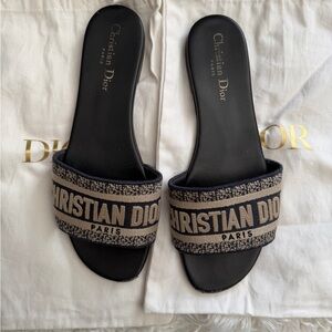 Dior Black and Beige Logo Slide Sandals